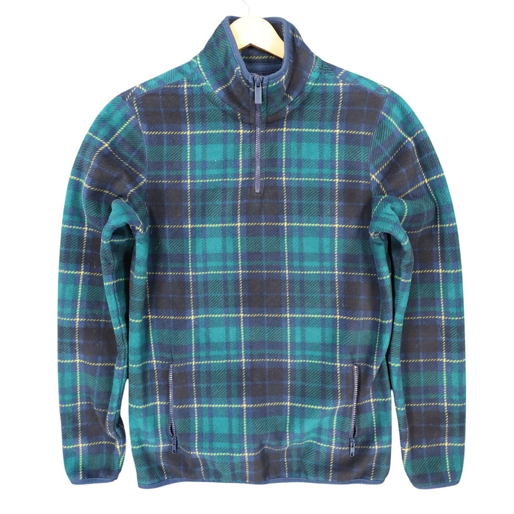 Prince &‎ Fox Fleece Pullover Mens Small Green Excellent Plaid Quarter Zip